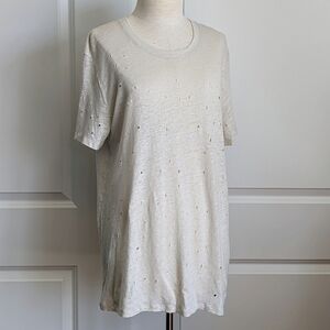 IRO Clay Holey Tee Short Sleeve 100% Linen Shredded Holes Throughout Ecru L NWOT
